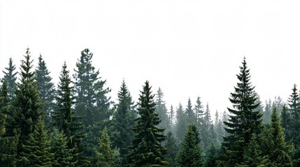 Serene Coniferous Forest Isolated on White Background - Nature Landscape Photography