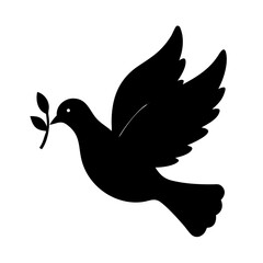 Dove peace symbol vector illustration flying with olive branch silhouette design graphic element