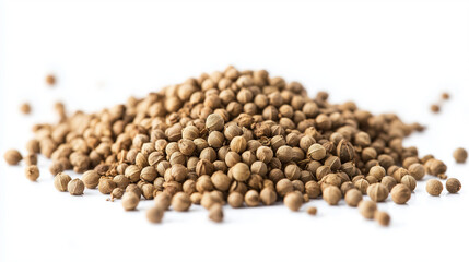 A small mound of  coriander rests on a white table , background