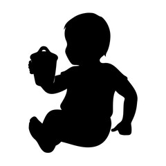 Silhouette of baby toddler sitting and drinking from sippy cup vector illustration graphic design