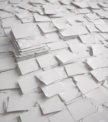 Fototapeta premium Blank index cards strewn across white surface, slightly overlapping, organized mess , writing, composition