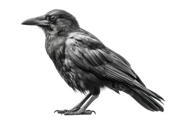 Obraz premium PNG Detailed side profile of a raven in black and white photography