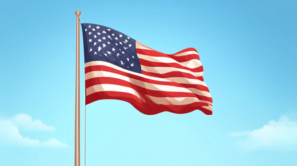 Obraz premium American flag waving in blue sky digital illustration