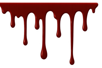Realistic blood drips are flowing down on transparent background, creating a spooky and eerie atmosphere, perfect for halloween projects