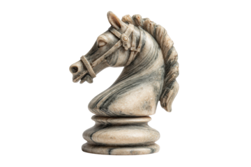 PNG Marble knight chess piece with intricate carved details on black background