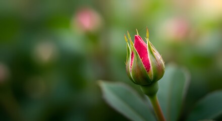 Beautiful close up of a rose bud ready to bloom in a garden setting, a perfect floral image for spring
