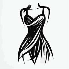 Abstract fashion dress illustration in black and white design