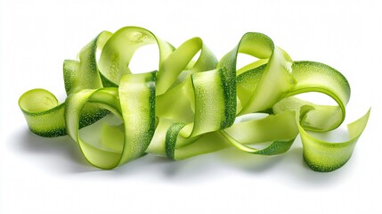 Fresh Cucumber Ribbon Peels on White Background for Culinary Design Inspiration