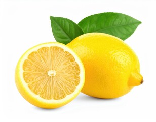 Fresh Yellow Lemon Fruit Isolated on White Background