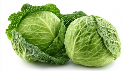 Fototapeta premium Fresh Green Cabbage Heads Isolated on White Background for Healthy Eating Concepts