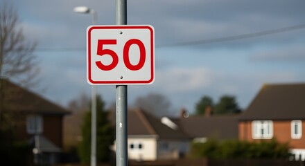 Obraz premium Understanding speed limits: a close up of a road sign displaying a speed restriction for vehicles
