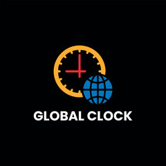 world global clock time logo design vector