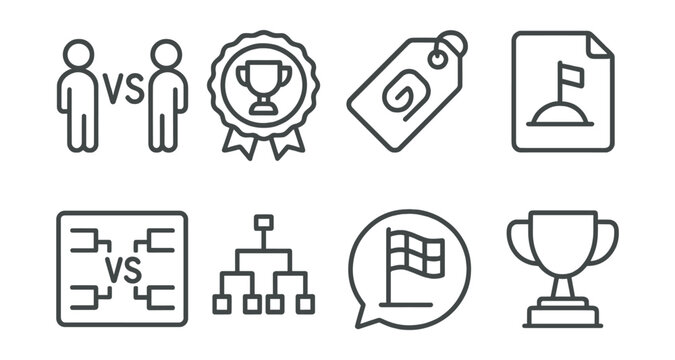 Line style icons of final tournament rounds: final match icon, grand prize badge, last round tag, final stage file, final battle board, showdown chart, closing bubble, championship symbol.