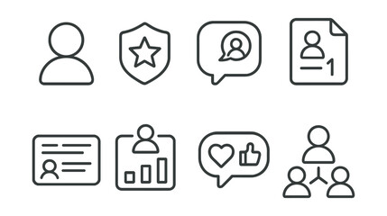 Line style icons of streamers’ audience: viewer icon, subscriber badge, chat interaction tag, follower count file, live chat board, audience participation chart, live reactions bubble, streaming