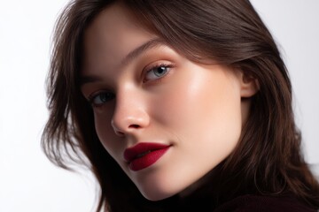 Fototapeta premium A model in studio lighting, realistic style professional photo on white background