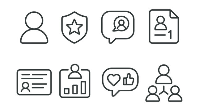 Line style icons of streamers’ audience: viewer icon, subscriber badge, chat interaction tag, follower count file, live chat board, audience participation chart, live reactions bubble, streaming