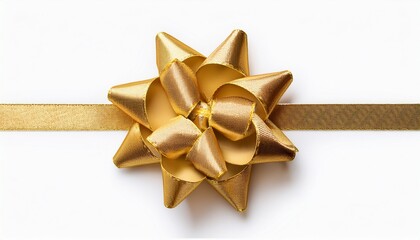 shiny golden gift bow with textured ribbon loops on a white background transparent
