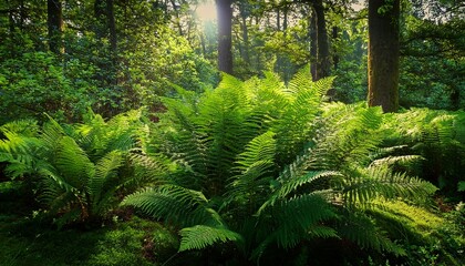 vibrant green fern shrub in the forest