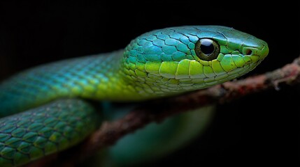 Fototapeta premium Vibrant Green Snake in Natural Habitat Wildlife Photography Image