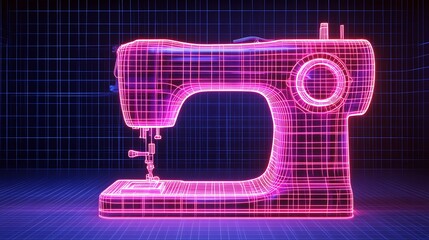 Cyber grid sewing machine with neon tubing outlines