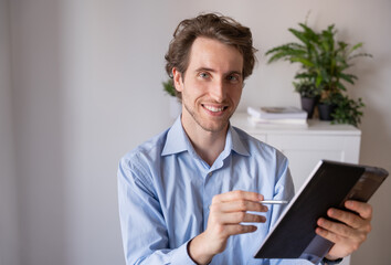 Man working remotely with a positive attitude