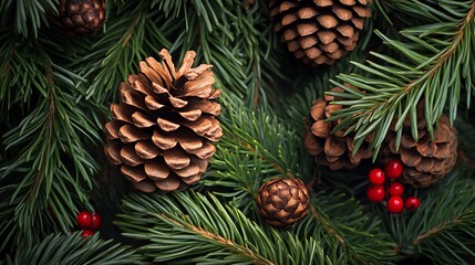 Close-up view of pine cones and greenery.