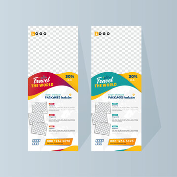 Travel business standee rollup design modern business trip signage pullup tour packages retractable x banner template