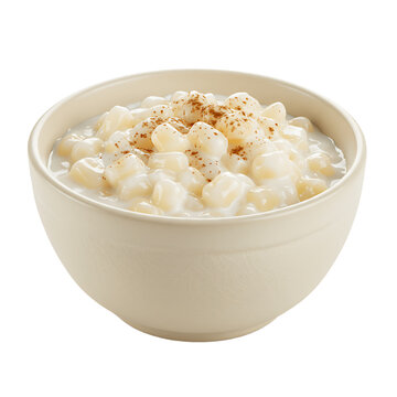 Realistic PNG image of a bowl of Brazilian canjica dessert topped with cinnamon, isolated on white background

