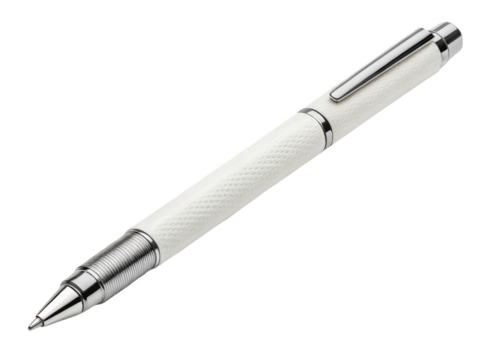 A white and silver ballpoint isolated on transparent background