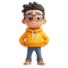 Animated character 3D image, 3D animated character with vibrant colors and dynamic pose, isolated on transparent background