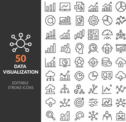 Vector set of 50 Editable Icons for Data Visualization Charts, Graphs, Analytics, and Reports