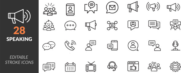 Vector set of 28 Editable Speaking and Communication Icons for Digital Design