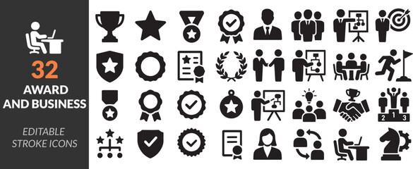Vector set of 32 Editable Award and Business Icons for Professional Design