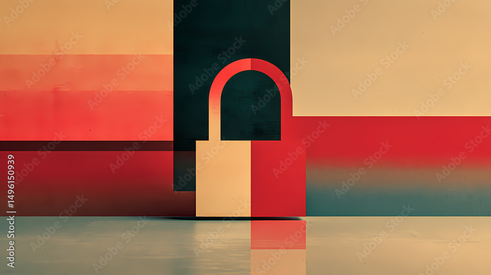 Wall mural 3d render of a pastel-colored padlock on a blue gradient background symbolizing security and protect
