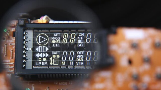 Close inspection of a Classic Retro Video Casette player LCD Display
