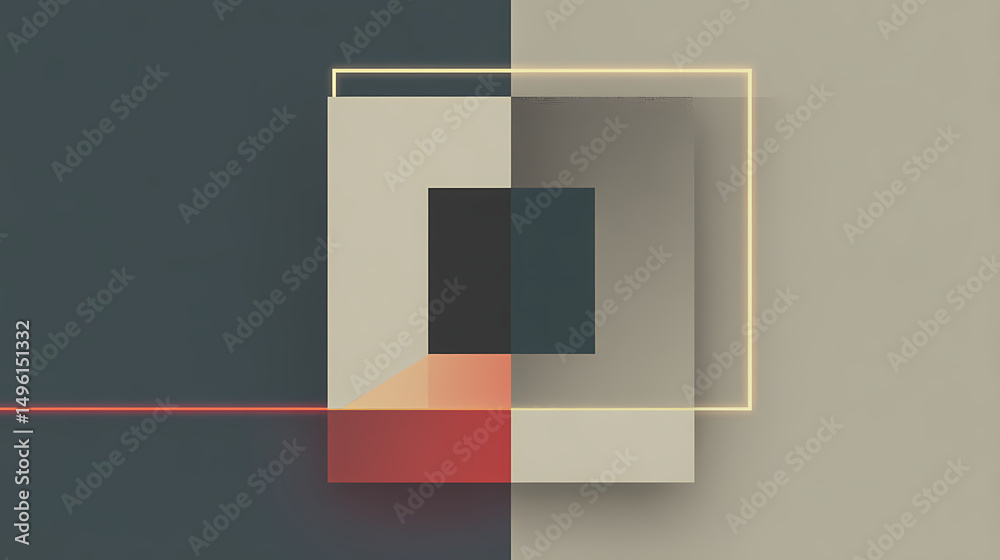 Wall mural 3d rendering, abstract minimalist background of pastel cloud and blank linear square frame glowing w