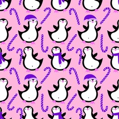 Christmas animals seamless penguin pattern for wrapping paper and fabrics
