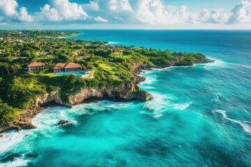 Fototapeta premium Tropical Island Paradise: Cliffside Resort with Ocean Views