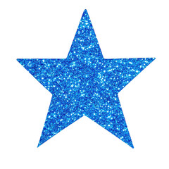Shining blue star with glittery texture design element on transparent background