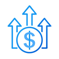 Investment growth chart with dollar sign and arrows showing financial success and profit increase on transparent background