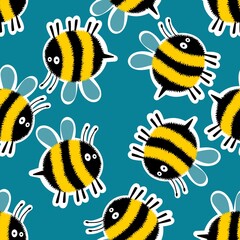 Kids seamless bee pattern for fabrics and packaging and gifts and cards and linens and wrapping paper