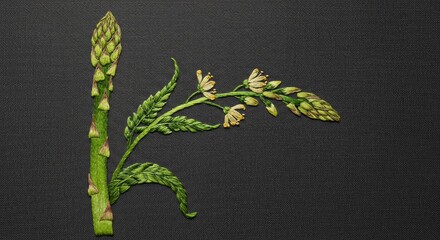 Exquisite Embroidery Art: A Realistic Asparagus Spear on Dark Grey Fabric