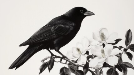 Kaua'i o'o bird in style of biological anatomical book