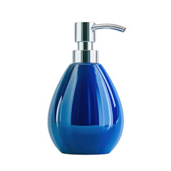 Obraz premium Shiny blue dispenser with silver pump for liquid soap on transparent background