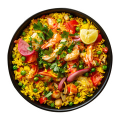 Delicious Seafood Paella with Shrimp Saffron Rice and Vegetables