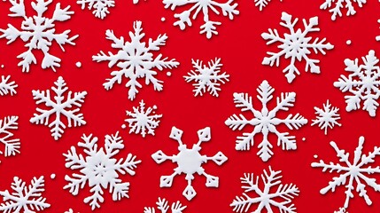 White snowflakes arranged on a red background.