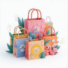 3D Single Shopping Bag Emoji in Vintage Style