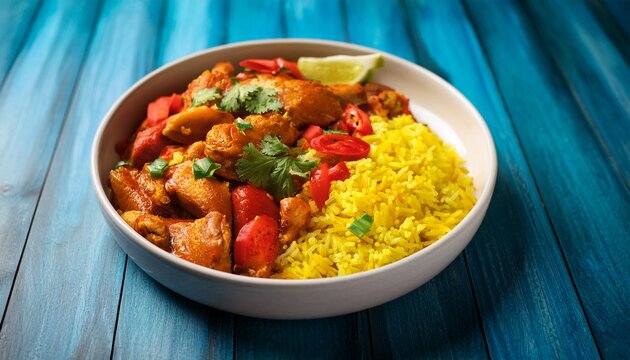 delicious and colorful guinea yassa bowl featuring chicken and rice preparation