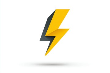 Bold Yellow Lightning Bolt Icon with Shadow Modern Design for Energy Power and Electricity C