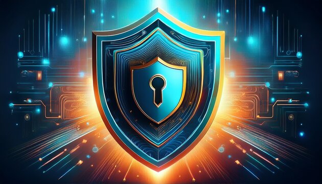 a vibrant illustration of a shield with a lock symbolizing security and protection in a digital world ideal for conveying concepts of cybersecurity and online safety